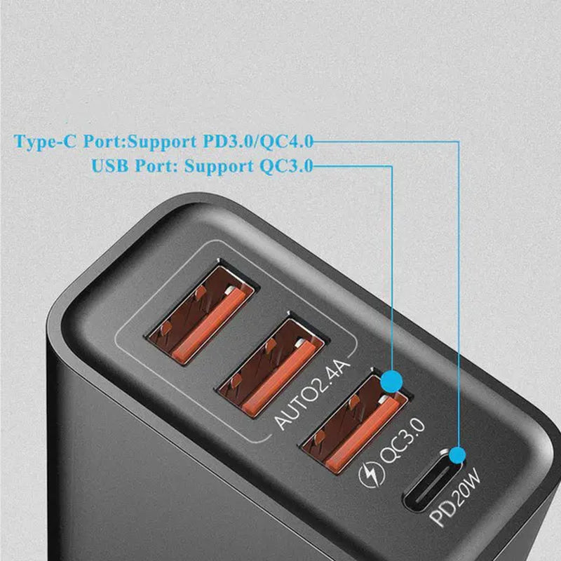 60W USB Fast Charger Type C Mobile Phone USB C Charger 4 Ports PD Quick Charge 3.0 Power Adapter for Iphone Samsung Xiaomi(1/2Pcs)
