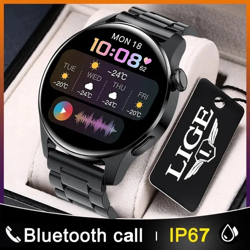 LIGE New Bluetooth Call Smart Watch Men Full Touch Sport Fitness Watches Waterproof Heart Rate Steel Band Smartwatch Android Ios