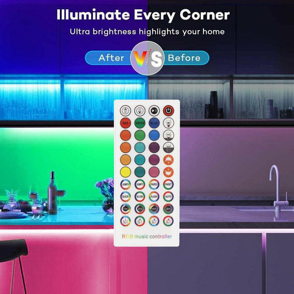 Smart LED Strip, Bluetooth Dimmable Color Changing by 20/40Key Remote Controller, Long Strip Lights