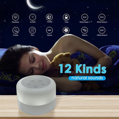 White Noise Machine Portable 12 Sounds Automatic Sound Machine with Wram White Light for Sleeping