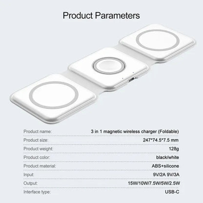 2024 NEW Foldable Magnetic Wireless Charger for Apple Devices, 3-In-1 Fast Charging Dock Station for Iphone 15 14 13 12 Pro Max 15 14 plus 13 12 Mini Apple Watch Series 9 8 Ultra 7 6 SE 5 4 3 2 Airpods Pro