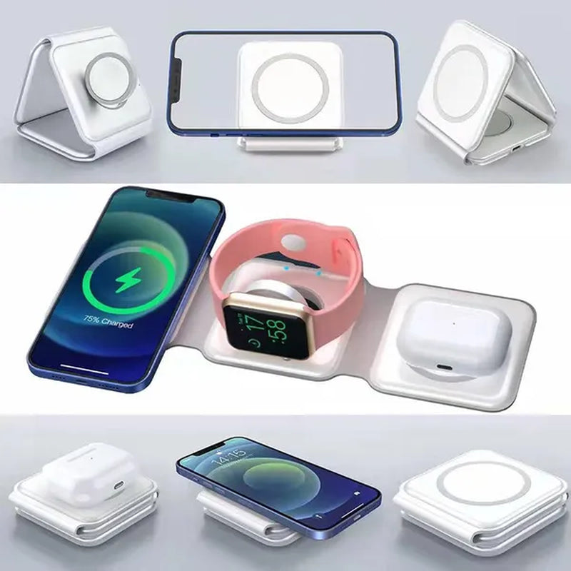 2024 NEW Foldable Magnetic Wireless Charger for Apple Devices, 3-In-1 Fast Charging Dock Station for Iphone 15 14 13 12 Pro Max 15 14 plus 13 12 Mini Apple Watch Series 9 8 Ultra 7 6 SE 5 4 3 2 Airpods Pro