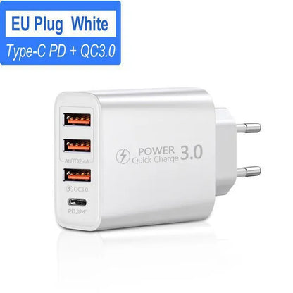 60W USB Fast Charger Type C Mobile Phone USB C Charger 4 Ports PD Quick Charge 3.0 Power Adapter for Iphone Samsung Xiaomi(1/2Pcs)