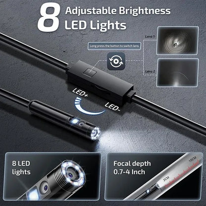 Endoscope 1920P Borescope Inspection Camera with 8+1 Adjustable LED Lights, Semi-Rigid Snake Cable 16.5FT, IP67 Waterproof for Iphone, Ipad, Samsung,Cool Gadgets for Men